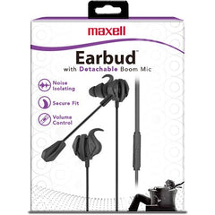 EAR BUDS-WIRED, 3.5MM, MAXELL DETACHABLE BOOM MIC, BLACK